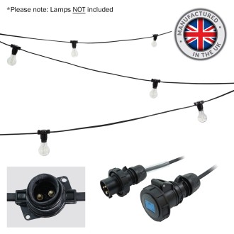 50m BC Heavy Duty Rubber Festoon, 1m Spacing with 16A Plug and Socket