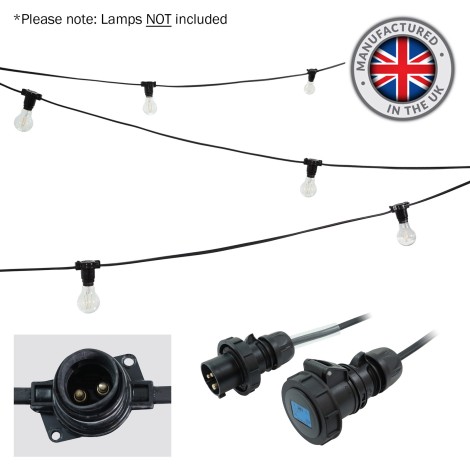 10m BC Heavy Duty Rubber Festoon, 0.33m Spacing with 16A Plug and Socket