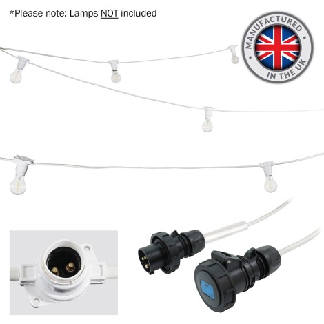 10m BC Heavy Duty White Rubber Festoon, 0.33m Spacing with 16A Plug and Socket