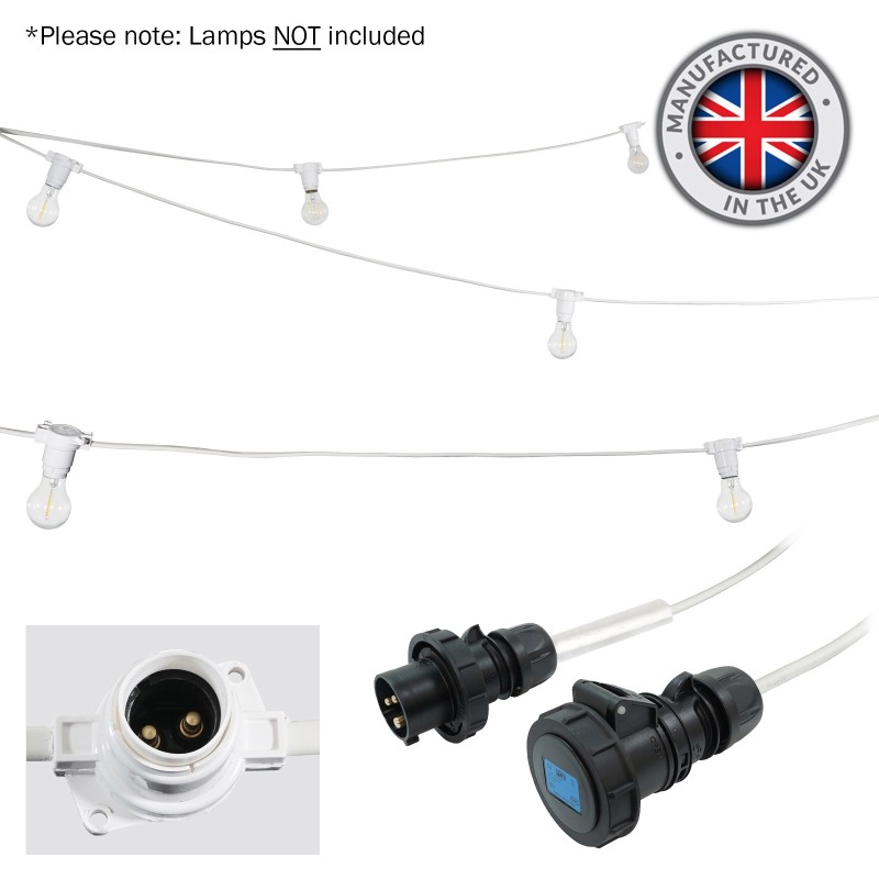 10m BC Heavy Duty White Rubber Festoon, 0.33m Spacing with 16A Plug and Socket