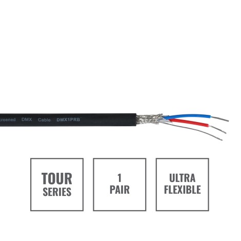 TOUR Screened 1 Pair DMX Cable DMX1PRB, 500m Drum Black