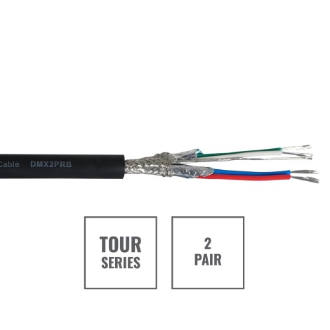 TOUR Screened 2 Pair DMX Cable DMX2PRB, 100m Drum Black